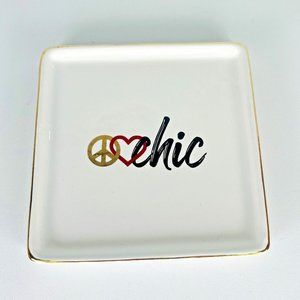 Chico's Square Trinket Jewelry Tray "Peace Love Chic" DecorativePlate 4.5" x4.5"